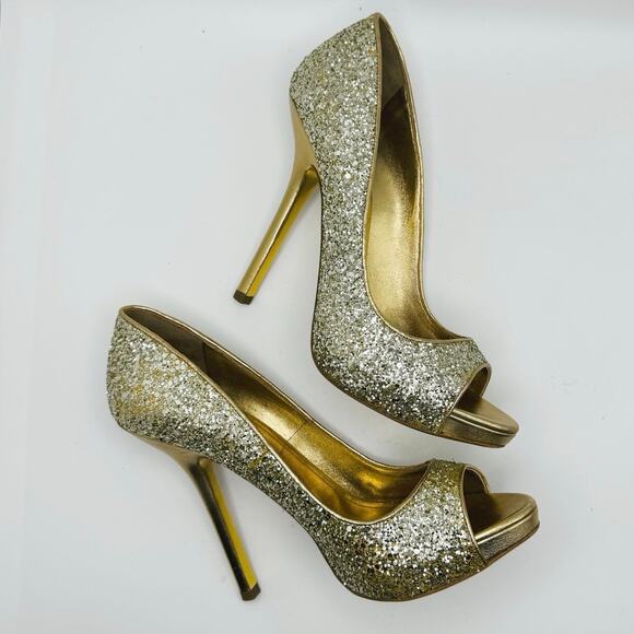 Miu Miu peep toe Gold Glitter Party Pump size EU 40 - Picture 4 of 15
